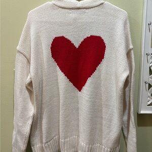 LOFT Cream Cardigan with Red Heart